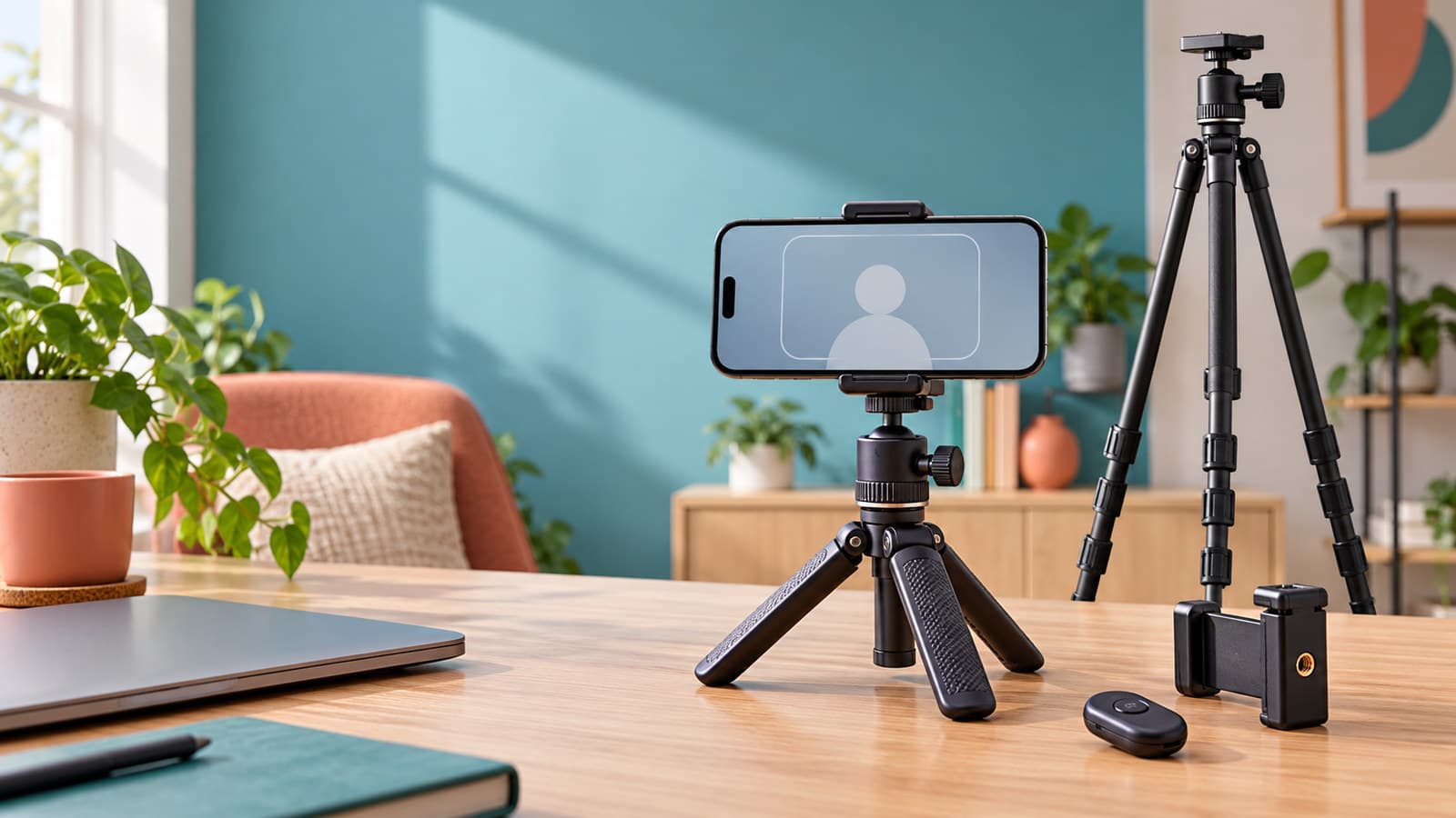 Phone tripod buying guide with smartphone clamp, tabletop and full-height tripods, stability feet, and a video-call frame